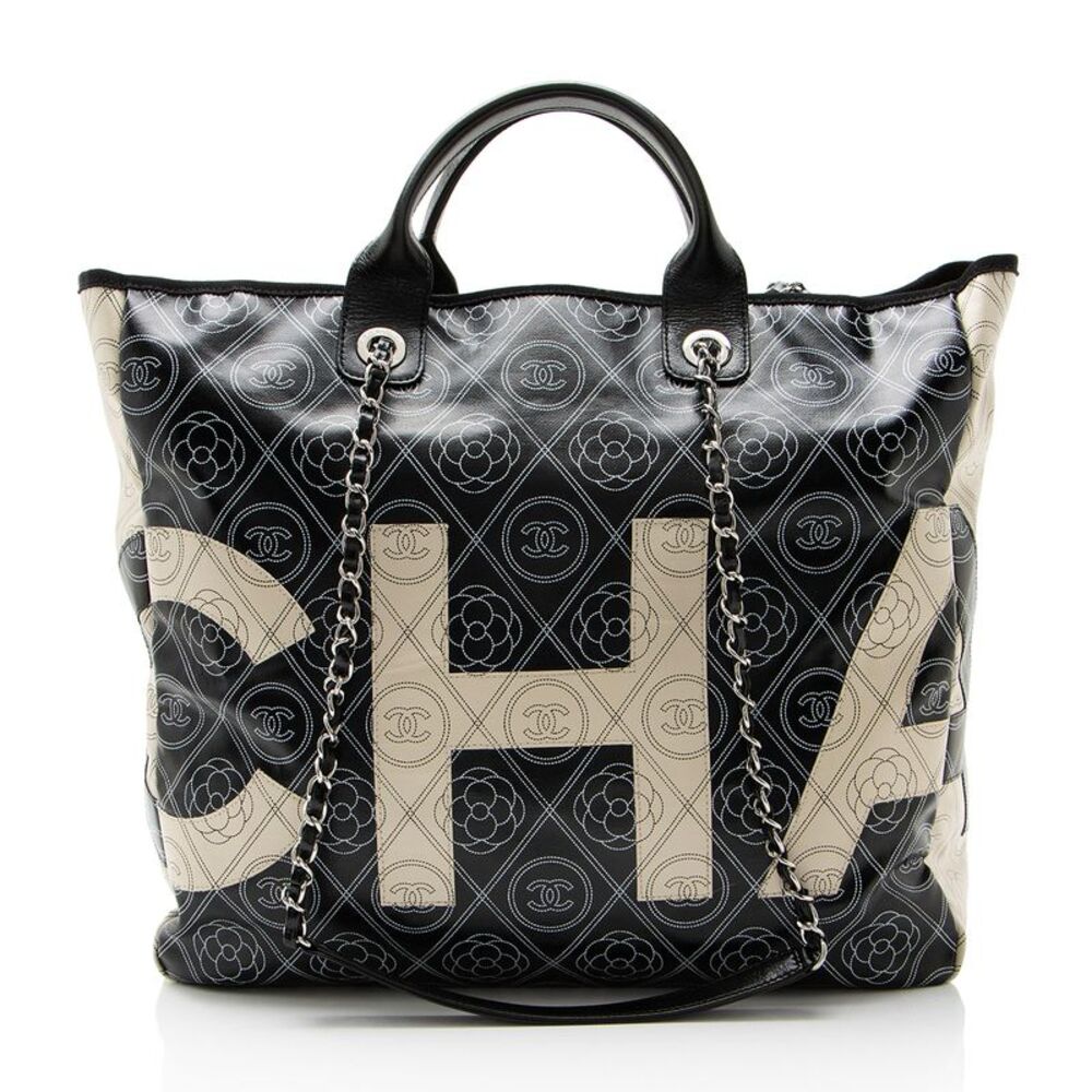 Chanel Coated Canvas Camellia Large Shopping Tote - Picture 1 of 14